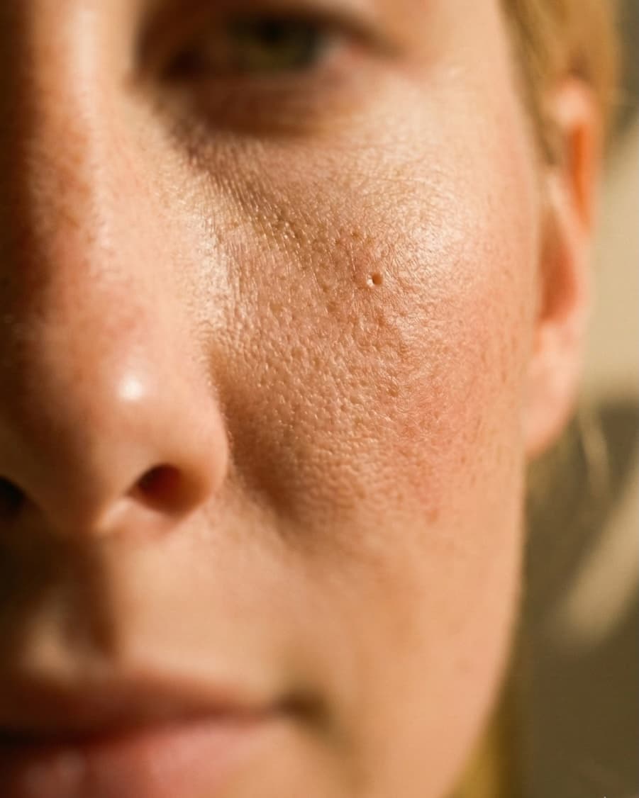 Close-up of skin texture showing pores and tone variation
