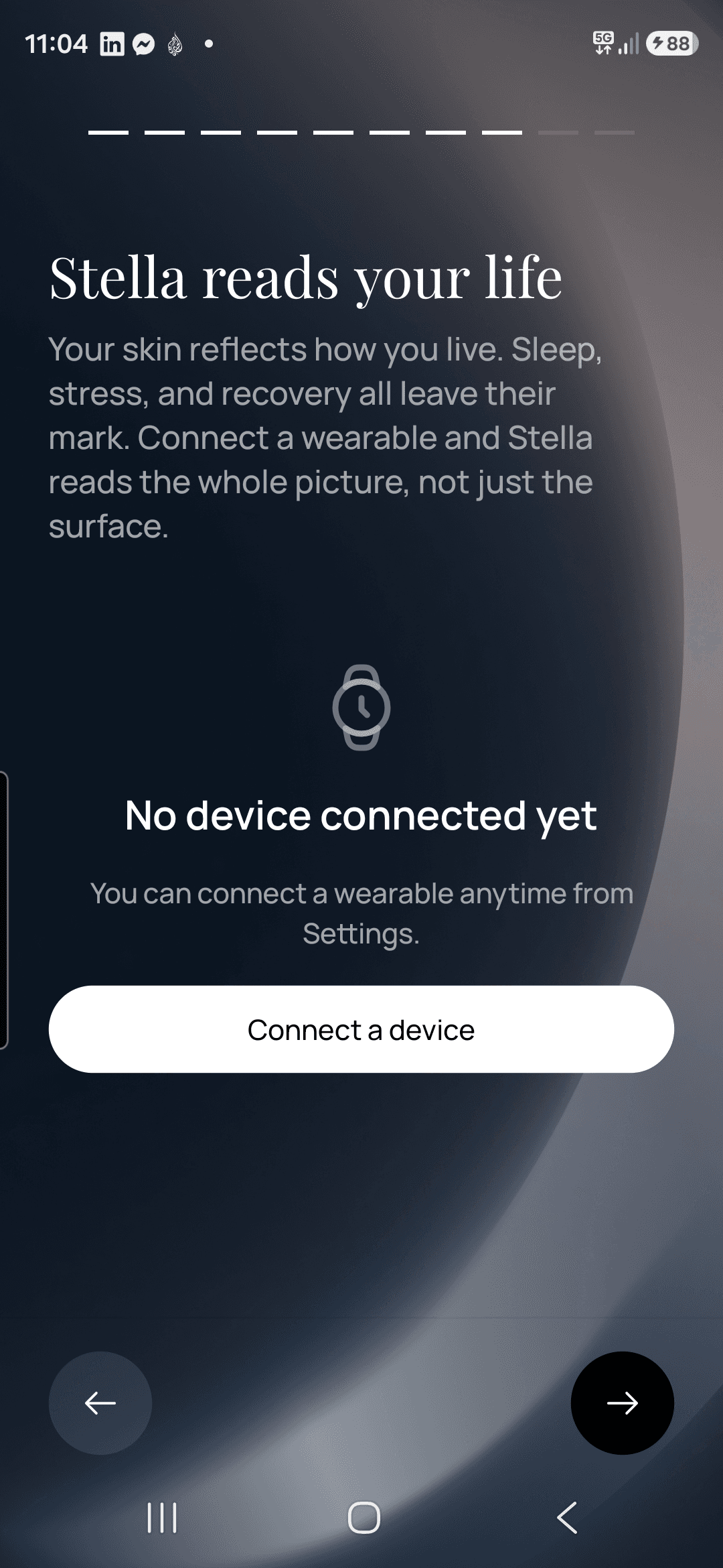 Stella app screen showing the option to connect a wearable