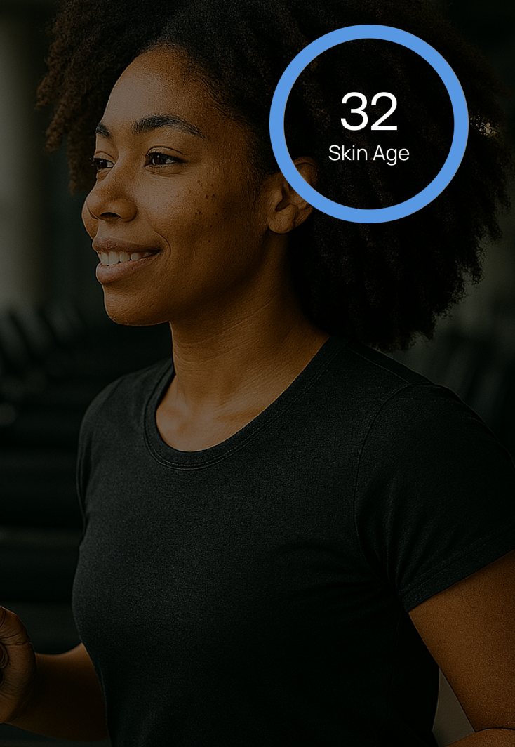 Fitbit close up on a man's wrist who is riding a race bike with skin indexes as overlays.