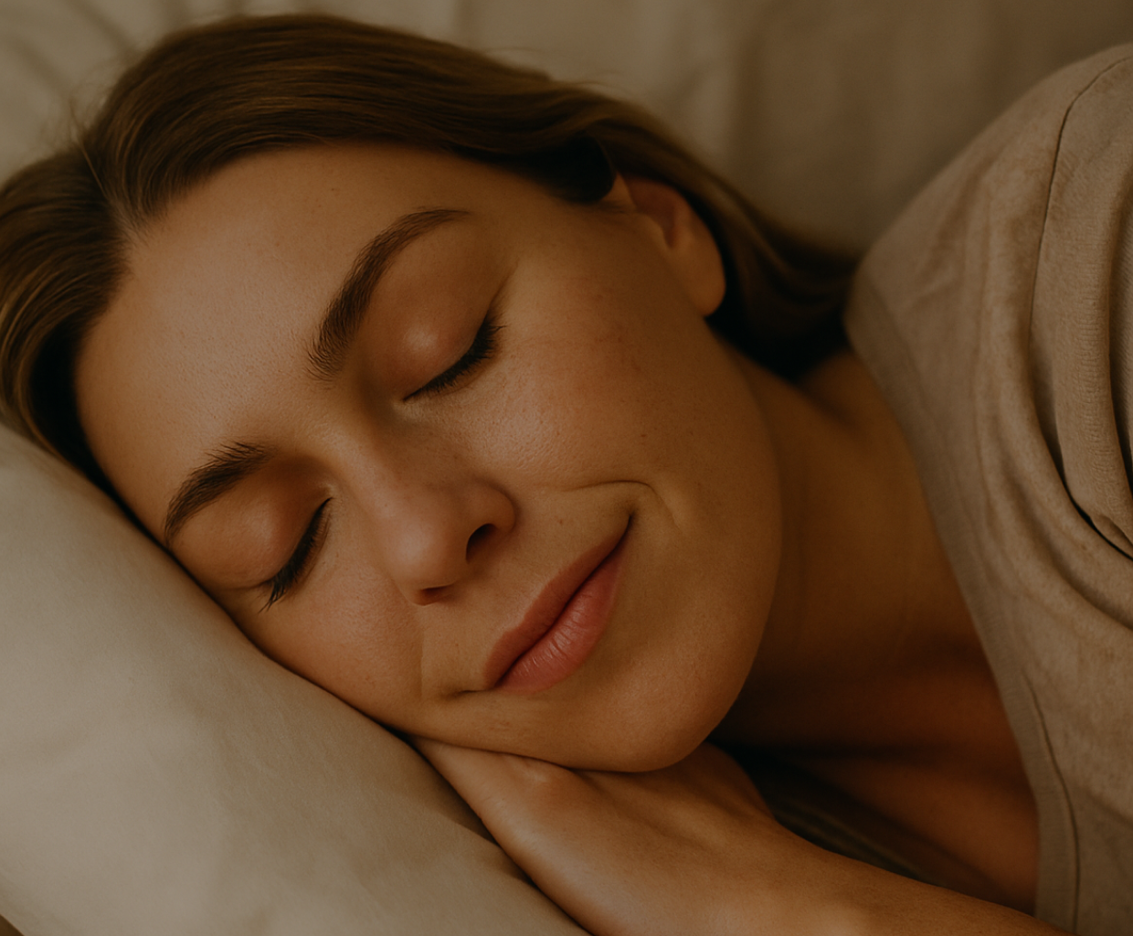 A woman sleeping peacefully, used to illustrate how poor sleep affects skin repair, with an overlay Sleep Score of 54% synced from Oura.