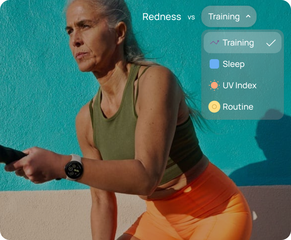 Woman skateboarding while wearing a Samsung Watch.